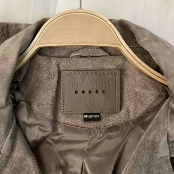 NEW BLANKNYC WOMENS TAUPE LEATHER LONG SLEEVE COLLARED HOODED MOTO JACKET SIZE S - Picture 8 of 9